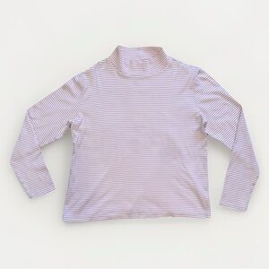Croft & Barrow Striped Mock Neck Top Lavender White Long Sleeve Cotton M